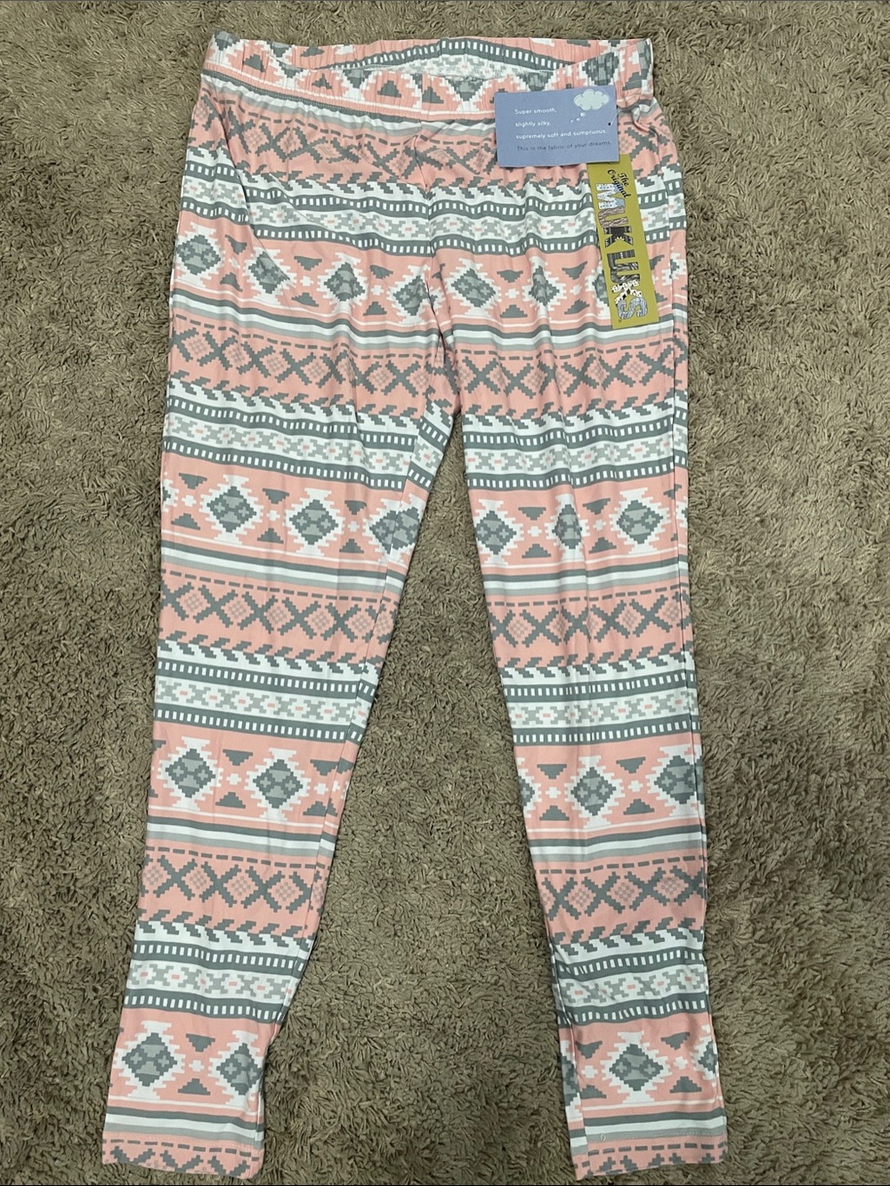 Muk Luks Pink and Gray Aztec-Patterned Women’s Leggings